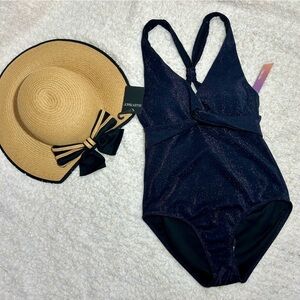 Women’s shimmer one piece swimsuit navy Size S
